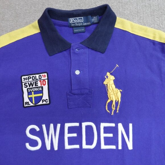 Polo Ralph Lauren Shirt XL Blue Custom Fit Sweden Embroidered Larg Pony